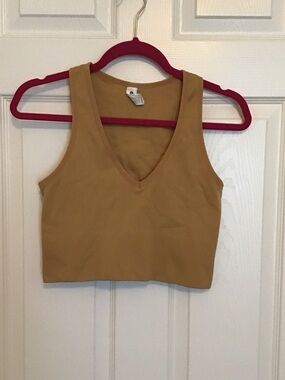 90 Degree By Reflex Mustard Ribbed V-Neck Crop Tank
